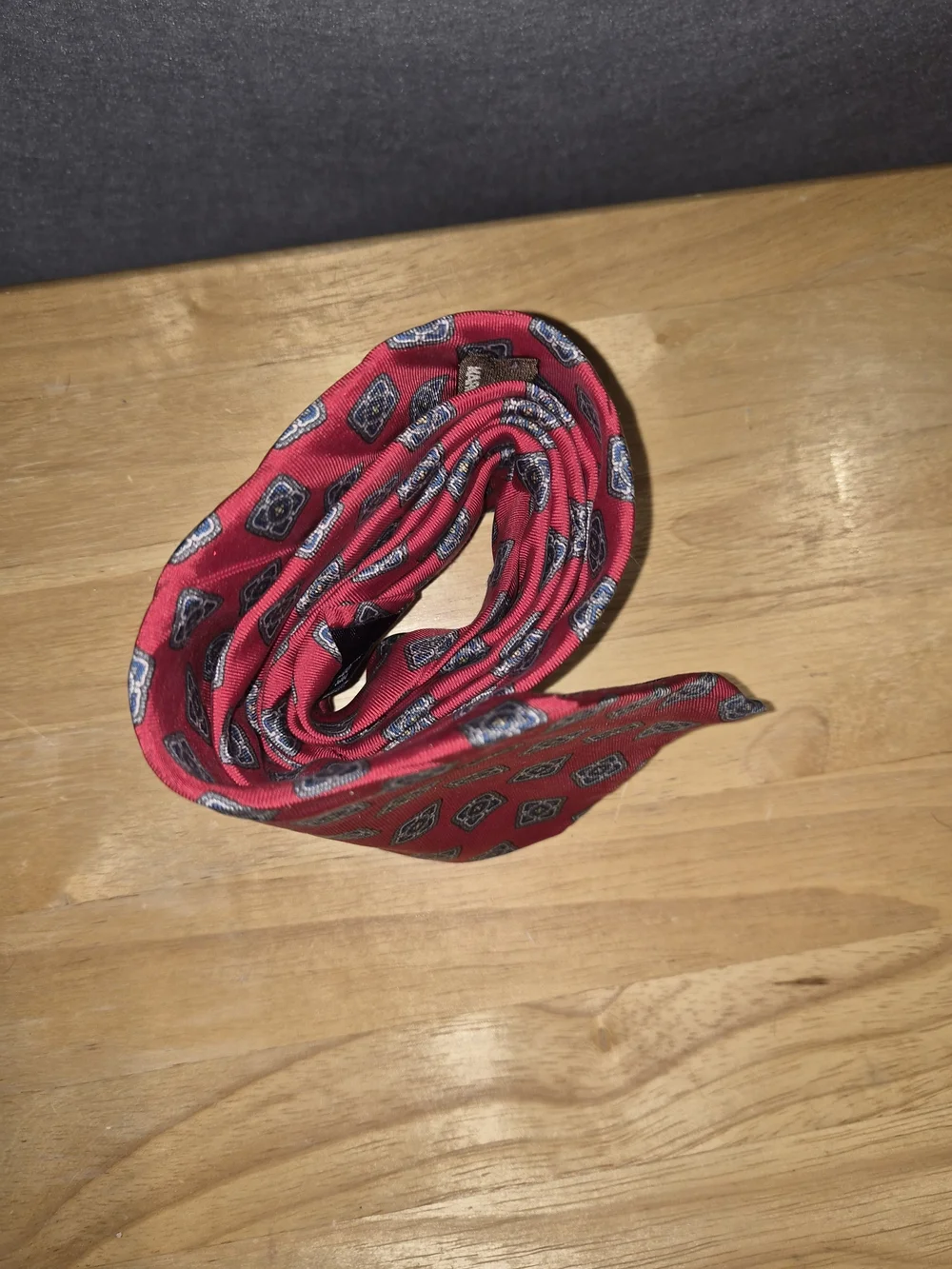 Mario Valentino Red Tie with Blue Medallion Motif